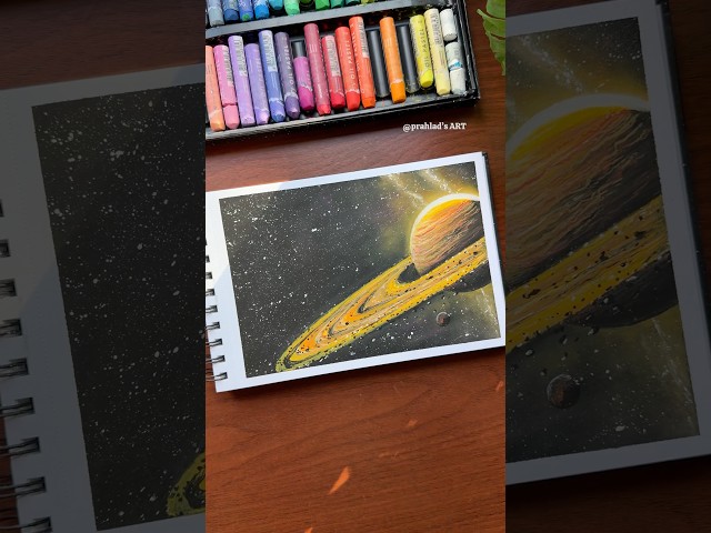Easy Saturn Drawing with Oil Pastel🪐✨
