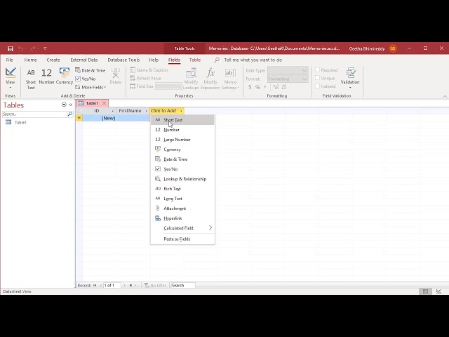 How to Create a Table in MS Access - Office 365
