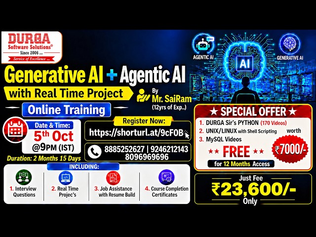 Generative AI + Agentic AI Online Training @ DURGASOFT
