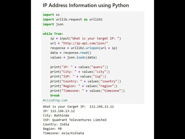 IP address information using python #ai #coding #datastructuresandalgorithmsinpython