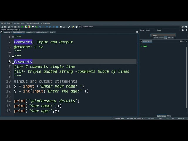 Comments, input and output in Python || Chapter 1: Review of Python || CBSE Class 12th class