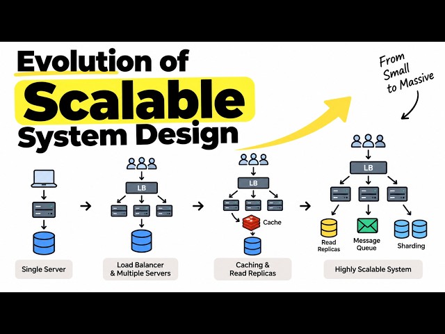 🚀Evolution of Scalable System Design Load Balancers, Caching, Queues, Replicas & Sharding explained!