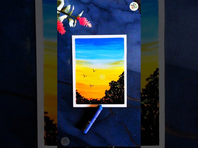 Beautiful Sunset Scenery Drawing 🌅 | Easy Sunset Painting for Beginners | QG Drawing#shorts