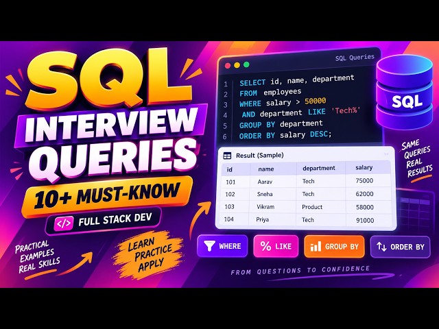 SQL Interview Questions & Queries | 10+ Must-Know SQL Queries for Full Stack Developers