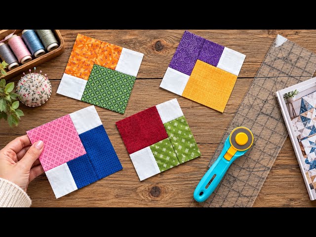 Easy Patchwork Blocks a few pieces of fabric | Simple Quilt Block Tutorial
