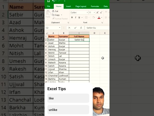 Flash Fill- Full Name- Excel tips & Tricks #spreadsheets #example @ICTKnowledge7