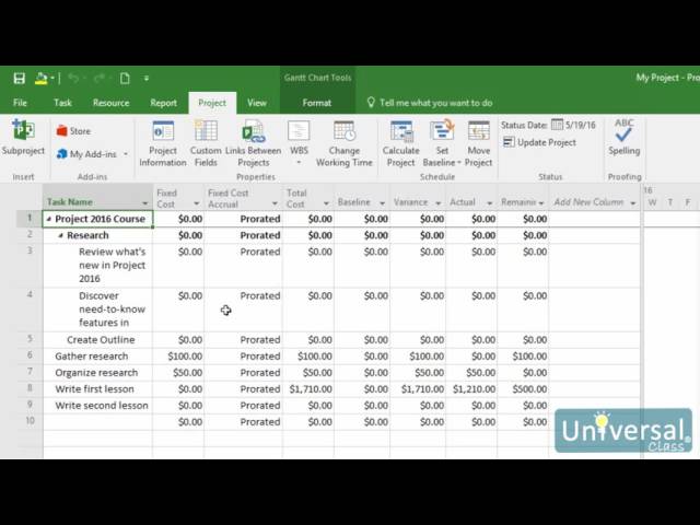 Lesson 13: Communication and Progress Updates - Microsoft Project 2016 Course | Universal Class