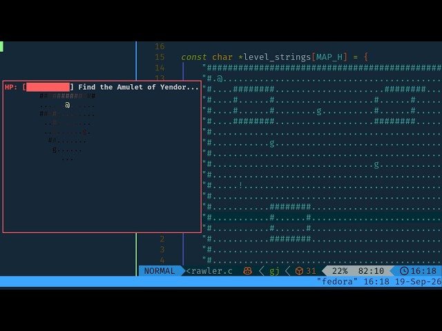 I Built a Torchlight Dungeon Crawler in C (Looks Amazing in Terminal) | Neovim, tmux & ASMR Coding