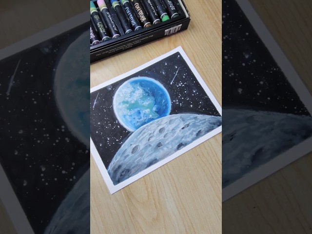 🌠✨how to draw a space planet moon and earth with oil pastel colour easy and simple#art #shorts