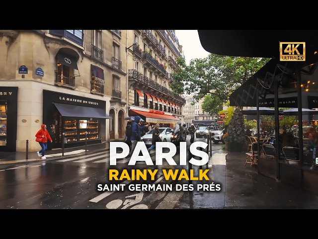PARIS Walking tour - Even in the Rain… Paris is Breathtaking - Saint Germain des près -  4K   60 fps