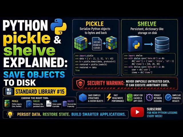 Python pickle & shelve Explained: Save Objects to Disk | Standard Library #15