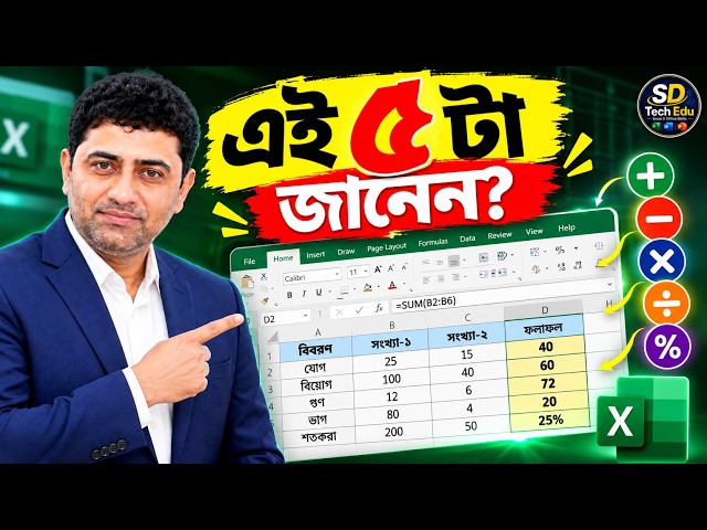 Excel Basic Formula: যোগ, বিয়োগ, গুণ, ভাগ ও শতকরা হিসাব