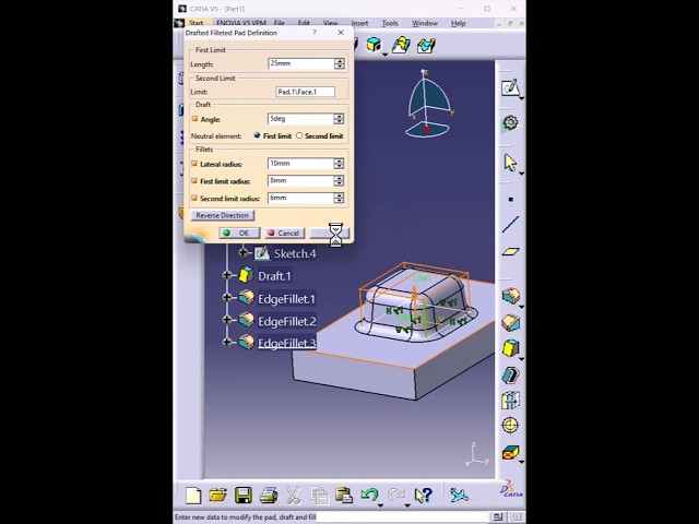 Drafted & Filleted Pad in CATIA V5 | Pro Part Modeling Tip #Shorts