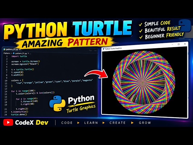 🐍 Python Turtle Creates THIS! 🤯 | Amazing Geometric Pattern with Python