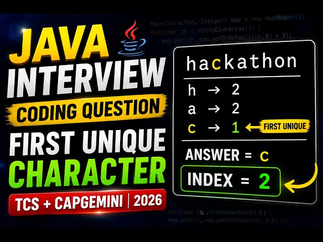 Java Coding Interview Question | First Unique Character & Index | TCS & Capgemini