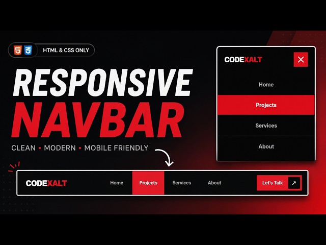 Responsive Navbar with HTML & CSS Only | Modern Navbar Design + Mobile Menu