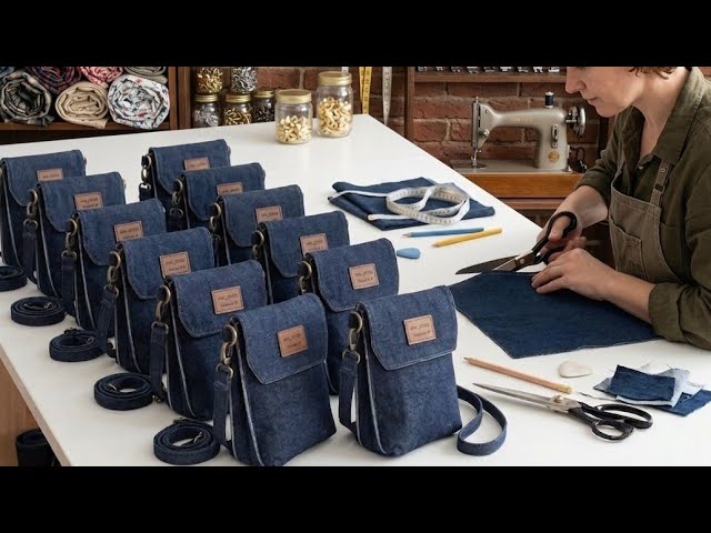 🧵How to Sew a DIY Denim Crossbody Bag | DIY Denim Walking Bag Tutorial🧵