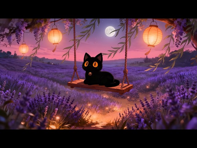 Serene Moonlit Night 🌙 Lofi Cat | Chill & Study [Swing & Soft Lantern Lights] Lofi Ailu