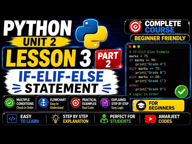 Python If-Elif-Else Statement in Python | Lesson 3 Part 2 | Python Unit 2 | @AmarjeetCodes 