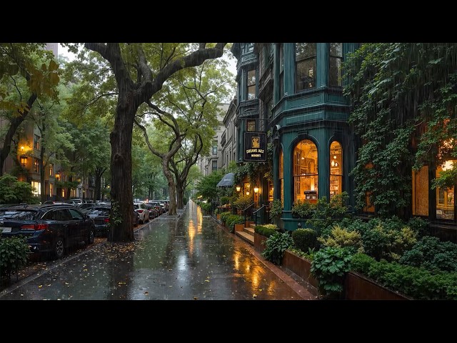 Rainy Day Jazz at a Warm Vintage Café on a Quiet Street 🌧️ Rain Sounds For Work, Relax & Calm Mood ☕