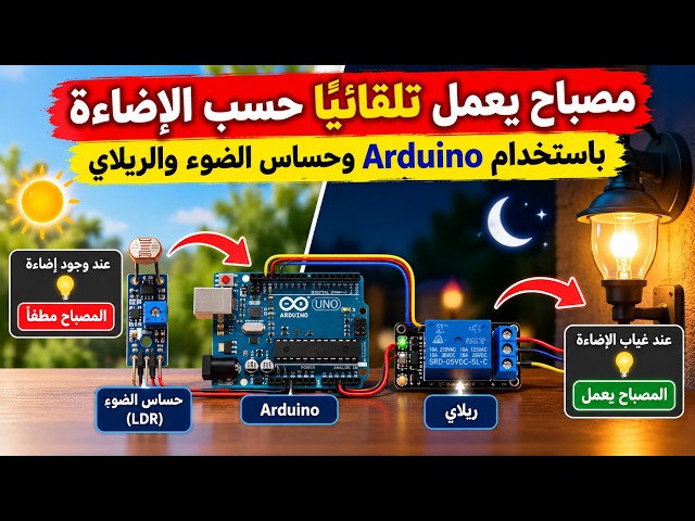 مصباح يعمل تلقائيًا حسب الإضاءة باستخدام Arduino وحساس الضوء والريلاي