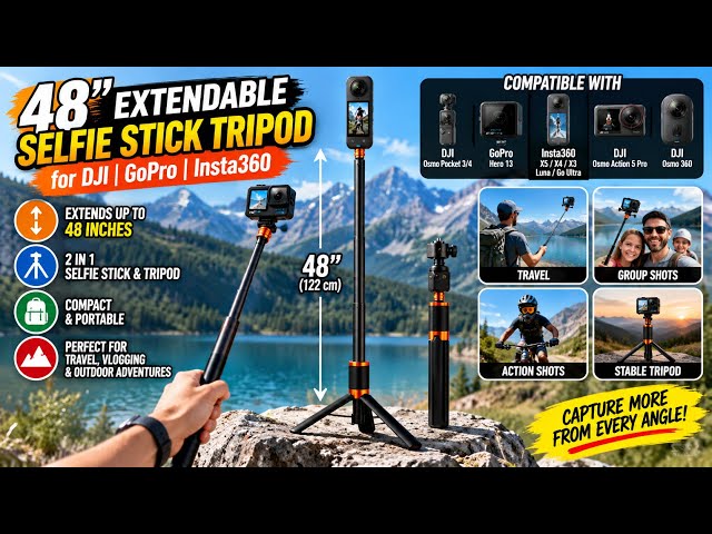 48” Selfie Stick Tripod for DJI, GoPro & Insta360?! 📸🔥