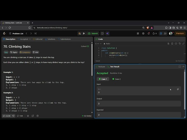 LeetCode 70 | Climbing Stairs | DP Bottom Up + Space Optimization | C++ Solution | Easy