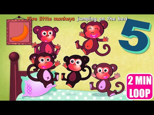 🐒 Five Little Monkeys Jumping on the Bed 🛏️ | Fun Kids Song & Nursery Rhyme | 3D Cartoon Adventure