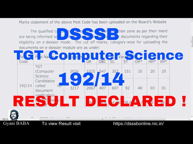 DSSSB TGT COMPUTER SCIENCE RESULT DECLARED
