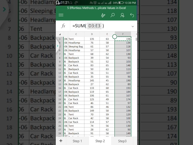 How to use sum formula in mobile excel