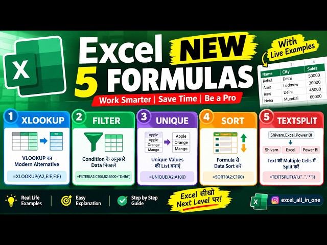 5 New Excel Formulas You Must Know | XLOOKUP, FILTER, UNIQUE, SORT & TEXTSPLIT