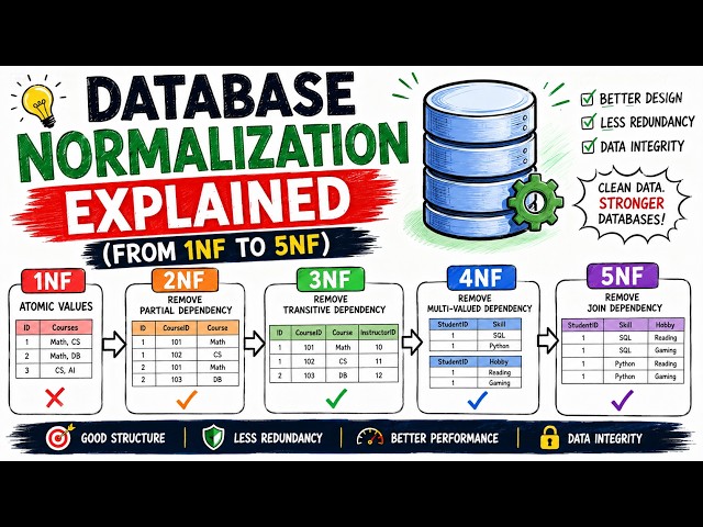 Database Normalization Explained (1NF, 2NF, 3NF, BCNF, 4NF, 5NF)