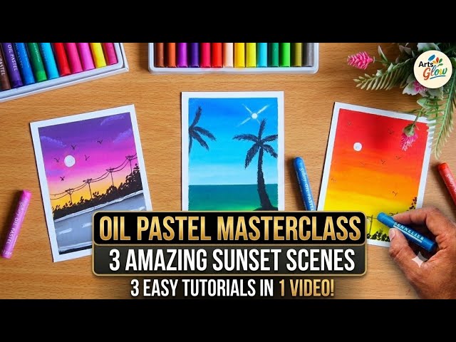 ​3 Easy Sunset Drawings with Oil Pastels | Step-by-Step Tutorial for Beginners