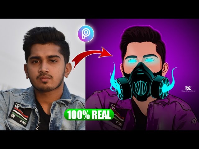 Vector Art neon visual glowing face mask editing In picsart app in hindi steps by step