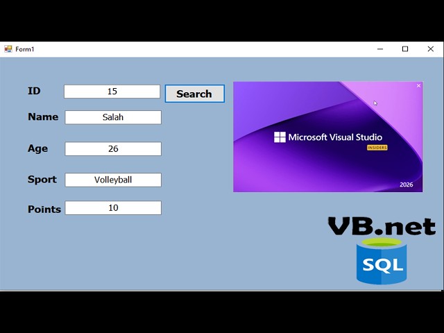 Search data in VB.NET from SQL Server database using dataset  in Visual Studio 2026 (Step-by-Step)