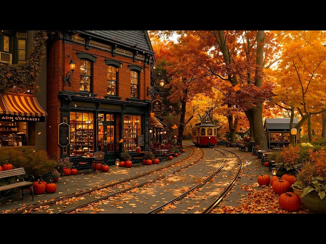 Nostalgic Autumn Jazz at a Vintage Tram Café 🍁Warm & Deep Jazz with Falling Leaves for Peaceful Mood