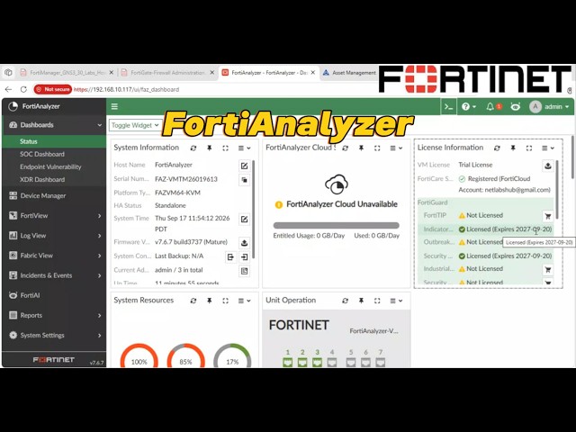 Getting Started with FortiAnalyzer in GNS3 -Trial License Setup & Dashboard Tour