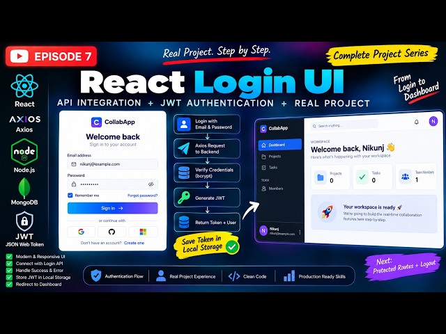 (Ep. 7) React Login UI + JWT Authentication | Axios API Integration & Dashboard 🚀