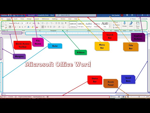 #MSWORD #SAMSIRCOMPUTER, THE NAMES OF MS WORD APPLICATION WINDOW.