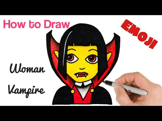 How to Draw Vampire Woman Emoji for Halloween Drawings