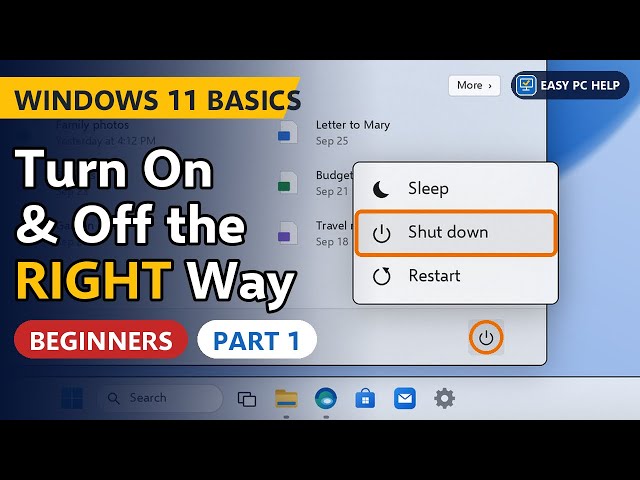 Windows 11 Basics, Part 1: How to Turn Your Computer On and Off (the RIGHT Way) | Beginner Guide