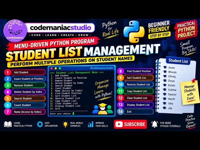 Menu-Driven Python Program for Student List | Python List Operations