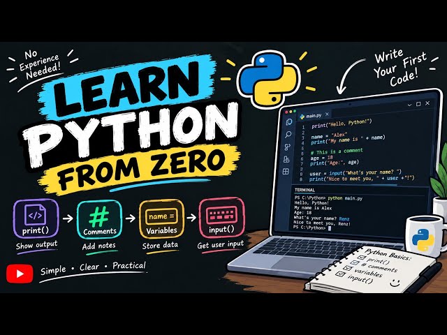 Learn Python From Zero 🐍 | print(), Variables & input() — Video 1