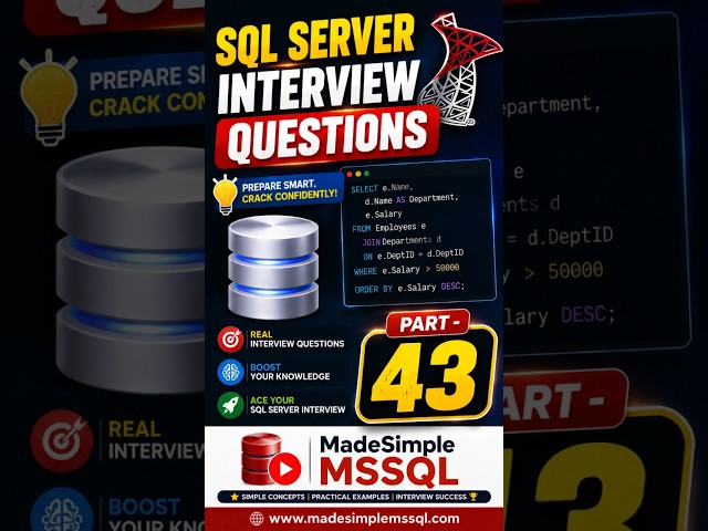 SQL Server Interview Questions | #learnsql #sql #sqlserver | Made Simple MSSQL