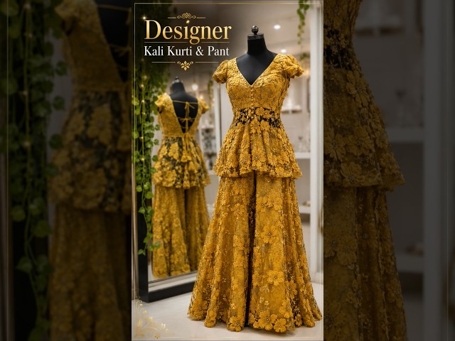 Deep V Back Designer Kali Kurti & Kali Pant 💛 Mustard Party Wear💛 #nidhifashionshashi #fashion #kali