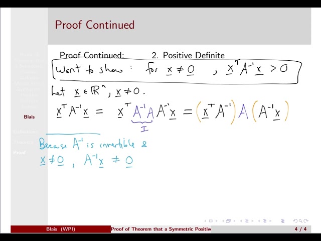 Proof that a symmetric positive definite (SPD) matrix has an SPD inverse matrix