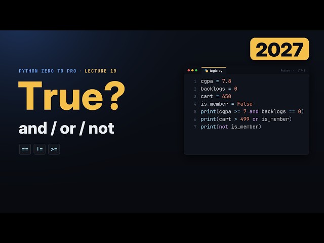Python Booleans & Comparisons: True, False, and, or, not (2027)