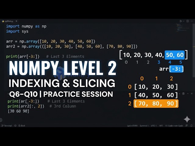 NumPy Practice | Level 2: Indexing & Slicing (Q6–Q10) | Raw Problem Solving