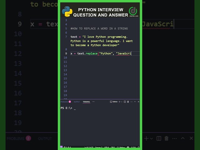Python Interview Question #11 🐍 | Replace a Word in a String | Python interview topics | #python