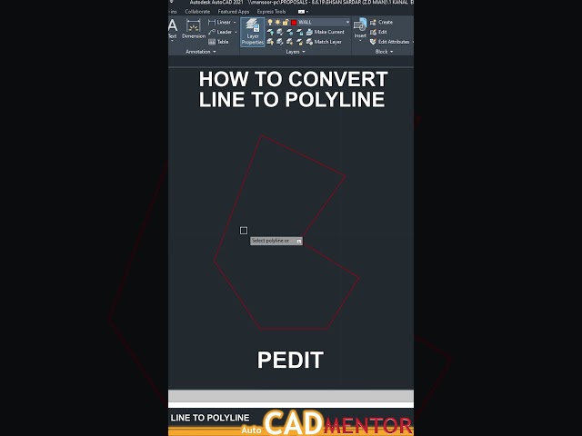 How to convert Line into Polyline #40  AutoCAD tutorial for beginners | AutoCAD basics